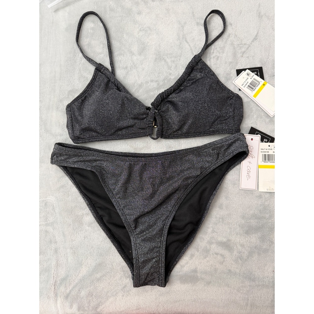 Salt & Cove Swim Bikini Bottom and Top Set Shimmer Sexy Black‎ Size M